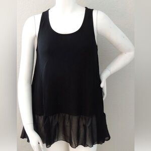 Umgee Swing Ruffle Hem Tunic Black Tank Top, Size Medium